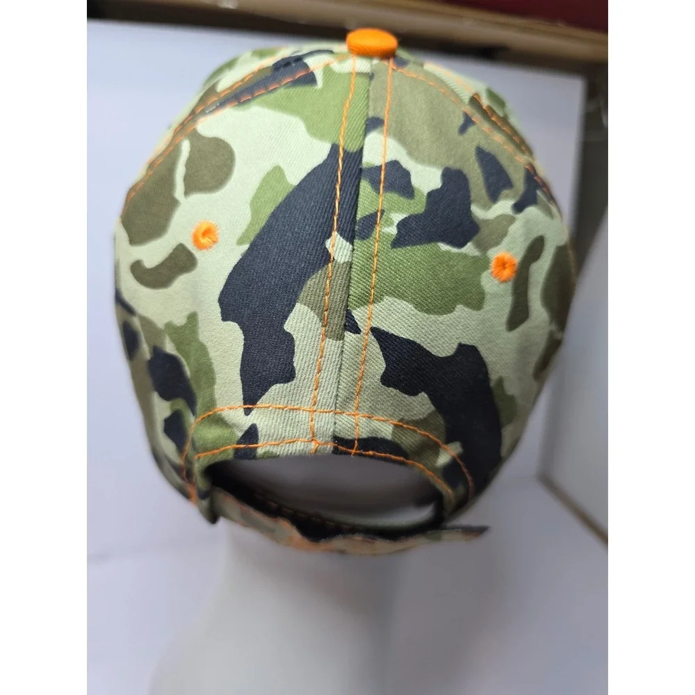 NAPA NEW! Camo Baseball Cap Orange Embroidery Adjustable Hat One Size Hiking Fun